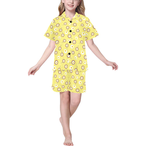 Fried Eggs Pattern Print Design 03 Kids' Boys' Girls' V-Neck Short Pajama Set