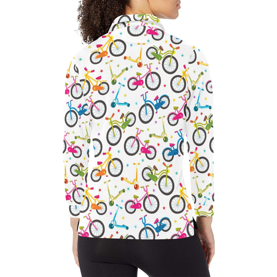 Bicycle Pattern Print Design 02 Women's Long Sleeve Polo Shirt