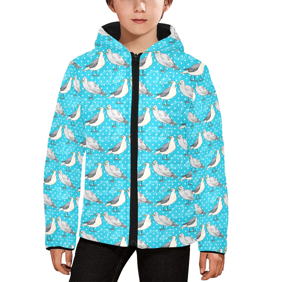 Seagull Pattern Print Design 02 Kids' Boys' Girls' Padded Hooded Jacket