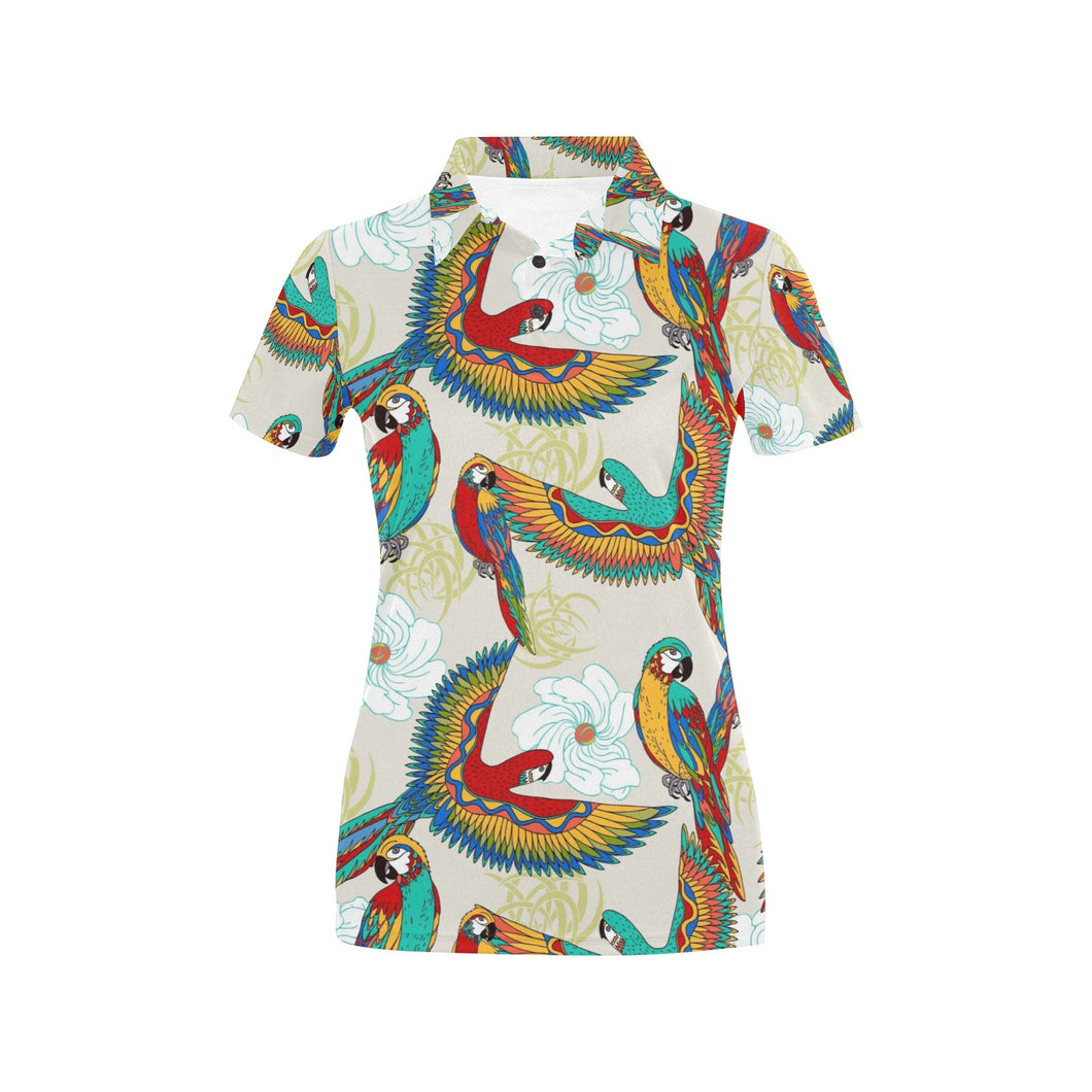 Parrot Flower Pattern Women's All Over Print Polo Shirt