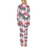 Zebra Red Hibiscus Pattern Women's Long Pajama Set