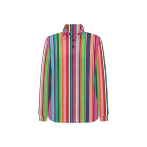 Rainbow Stripe Pattern Women's Long Sleeve Polo Shirt