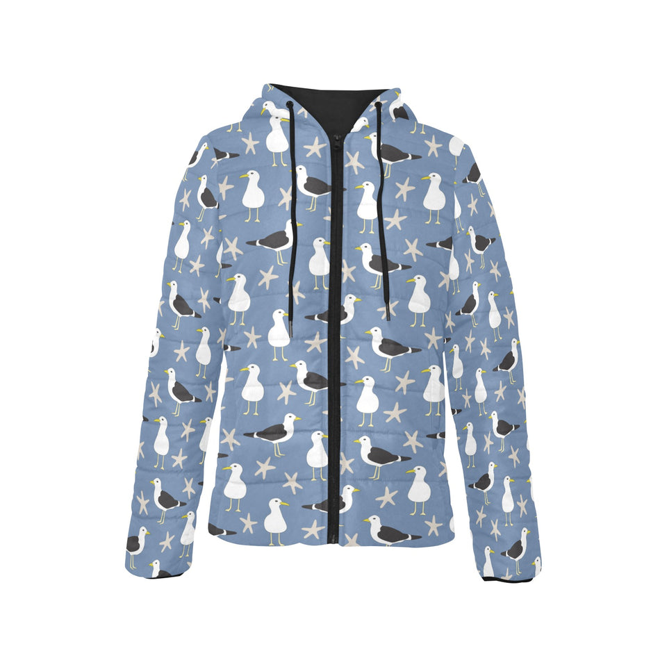 Seagull Pattern Print Design 01 Women's Padded Hooded Jacket