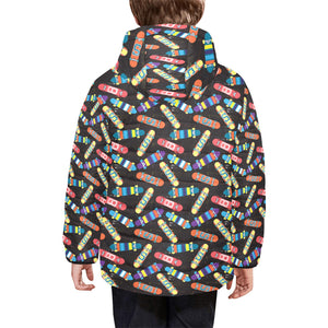 Skate Board Pattern Print Design 02 Kids' Boys' Girls' Padded Hooded Jacket