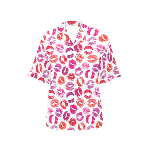 Lips Pattern Print Design 04 Women's All Over Print Hawaiian Shirt