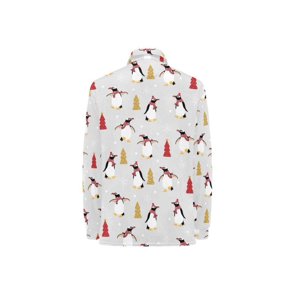 Penguin Christmas Tree Pattern Women's Long Sleeve Polo Shirt