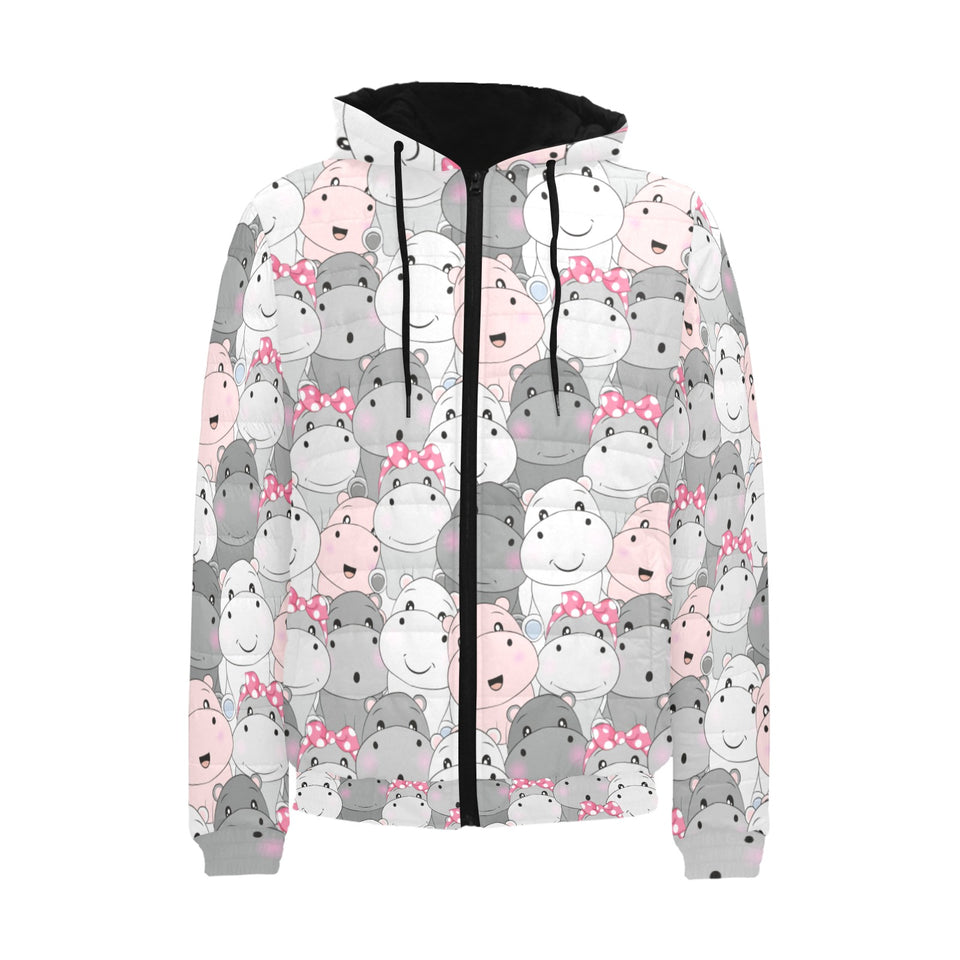 Hippopotamus Pattern Print Design 03 Men's Padded Hooded Jacket(ModelH42)