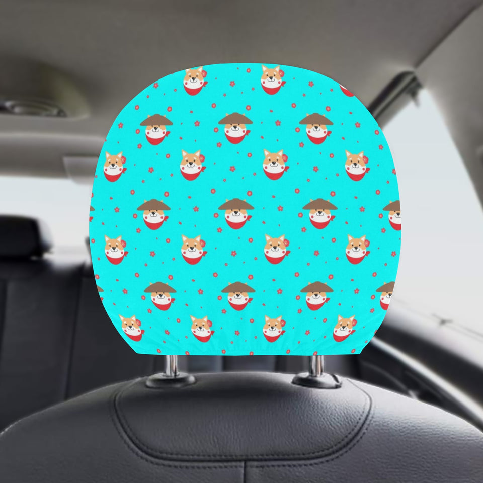 Shiba Inu Japanese Hat Pattern Car Headrest Cover