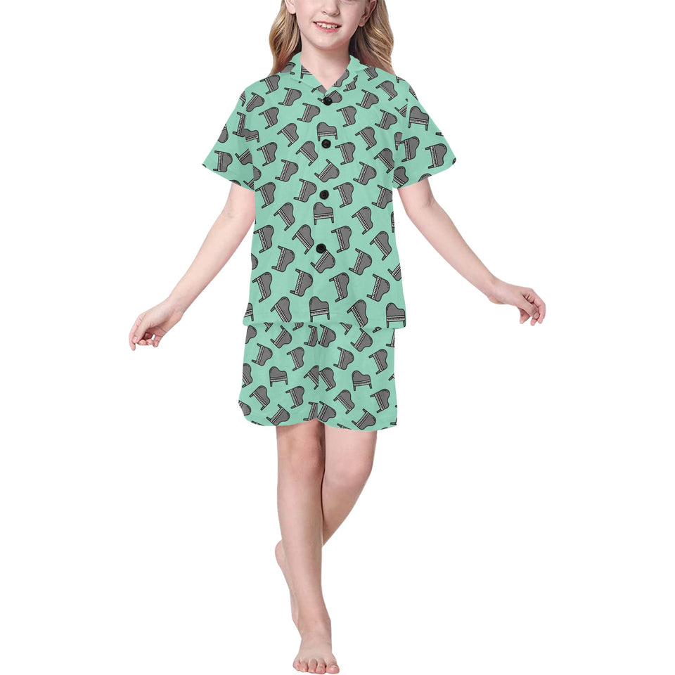 Piano Pattern Print Design 04 Kids' Boys' Girls' V-Neck Short Pajama Set