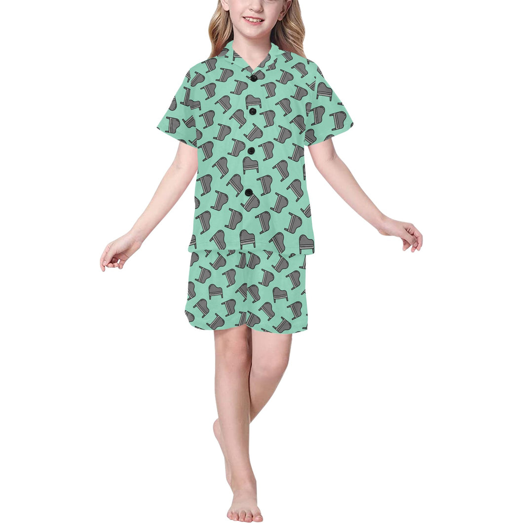 Piano Pattern Print Design 04 Kids' Boys' Girls' V-Neck Short Pajama Set