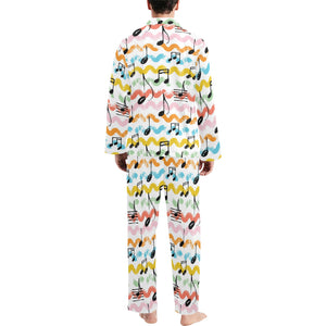 Music Notes Pattern Print Design 01 Men's Long Pajama Set