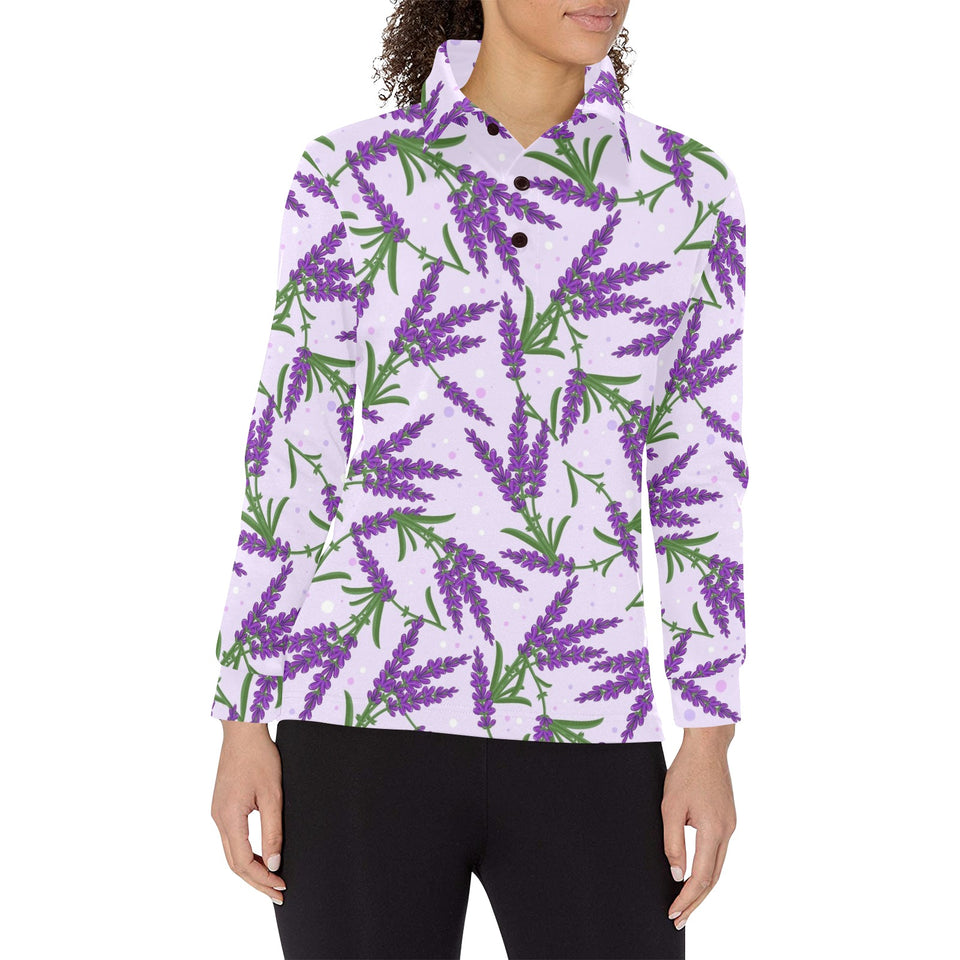 Lavender Pattern Women's Long Sleeve Polo Shirt