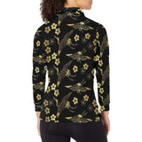 Gold Japanese Theme Pattern Women's Long Sleeve Polo Shirt