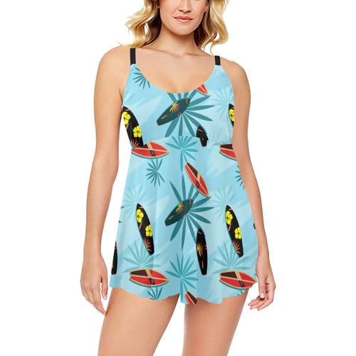 Surfboard Pattern Print Design 03 Chest Sexy Pleated Two Piece Swim Dress