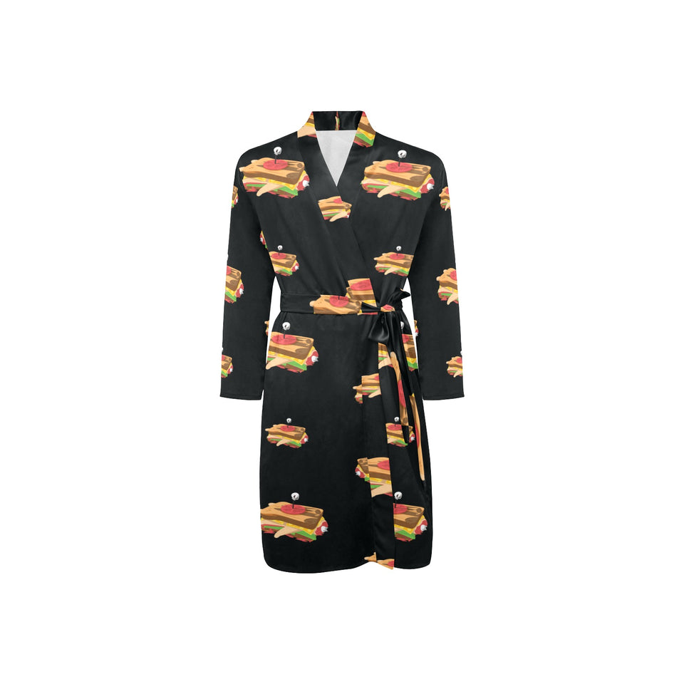 Sandwich Pattern Print Design 03 Men's Long Sleeve Belted Night Robe