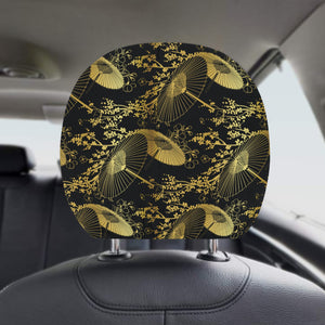 Gold Fan Flower Japanese Pattern Car Headrest Cover