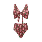 Pig Pattern Print Design 01 Chest Bowknot High Waisted Bikini Swimsuit