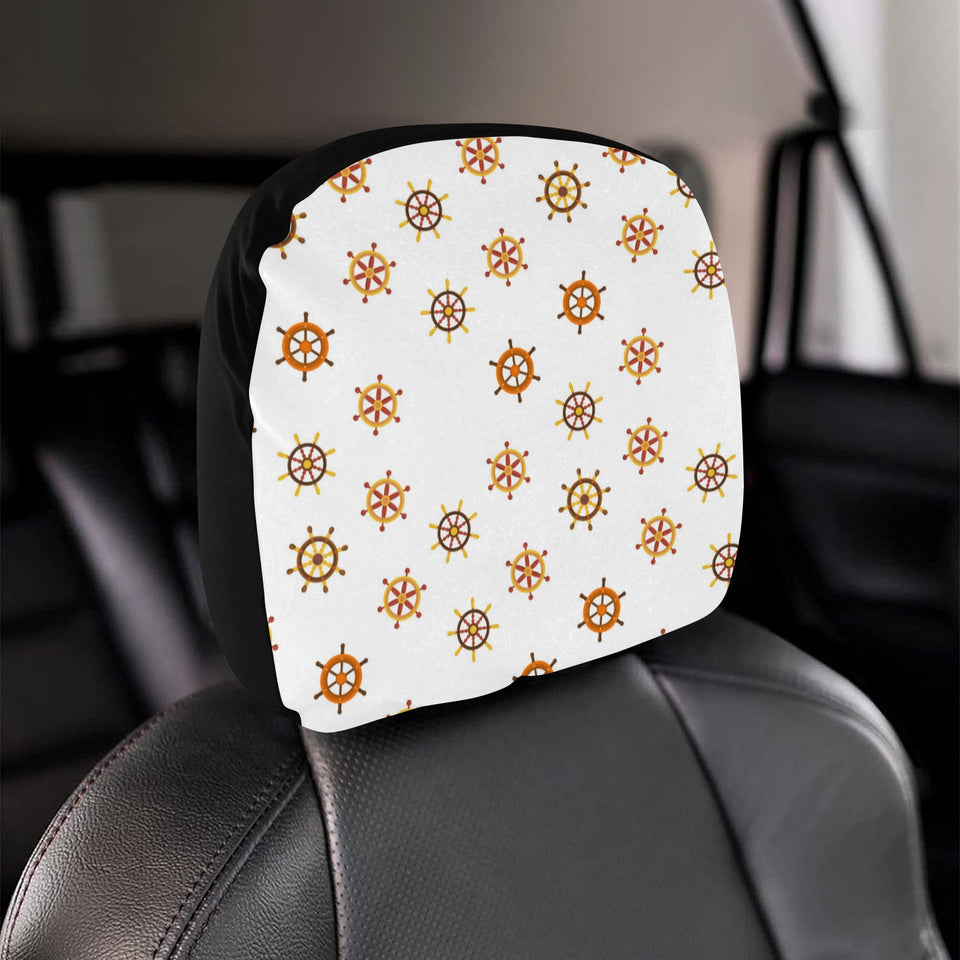 Nautical Steering Wheel Rudder Wooden Pattern Car Headrest Cover