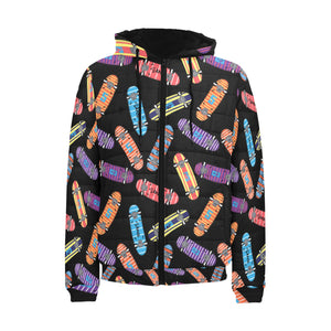 Skate Board Pattern Print Design 04 Men's Padded Hooded Jacket(ModelH42)