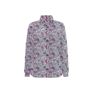 Hummingbird Pattern Print Design 04 Women's Long Sleeve Polo Shirt