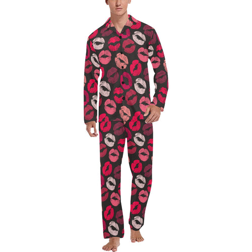 Lips Pattern Print Design 02 Men's Long Pajama Set