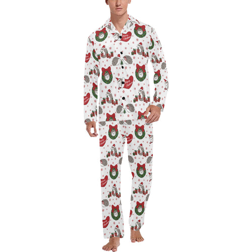 Hedgehog Pattern Print Design 05 Men's Long Pajama Set