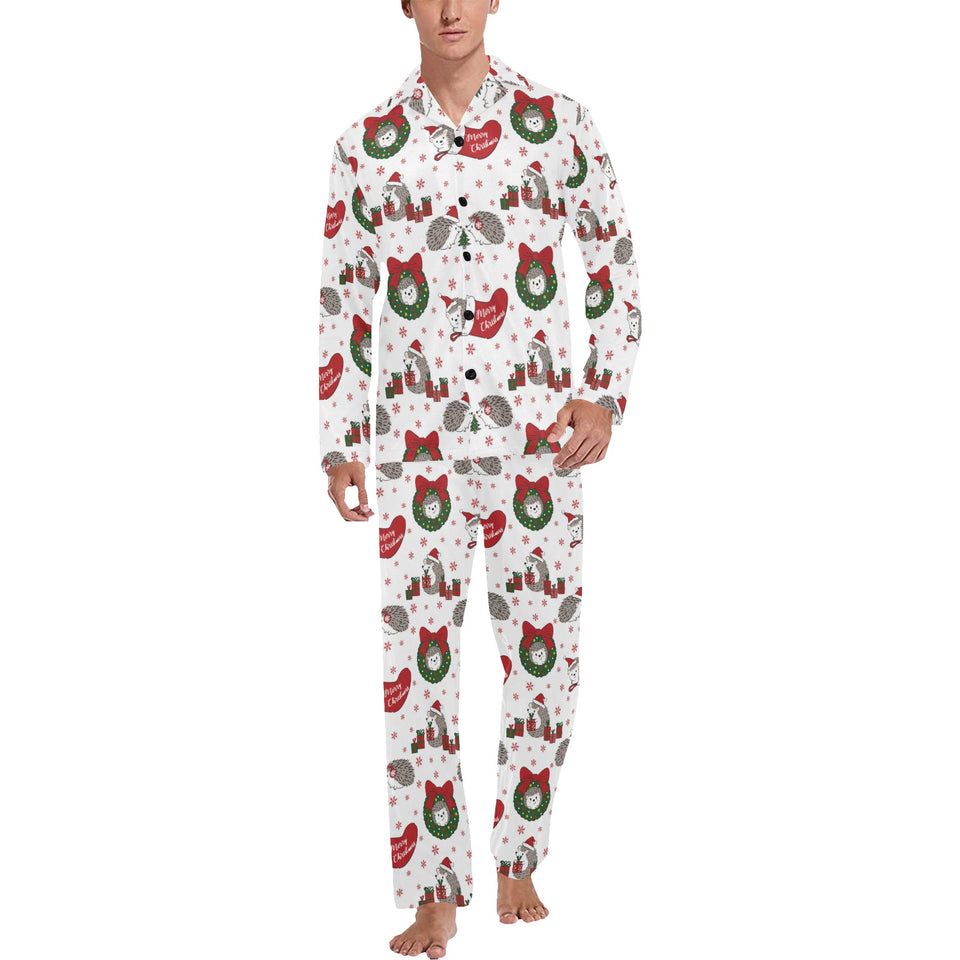 Hedgehog Pattern Print Design 05 Men's Long Pajama Set