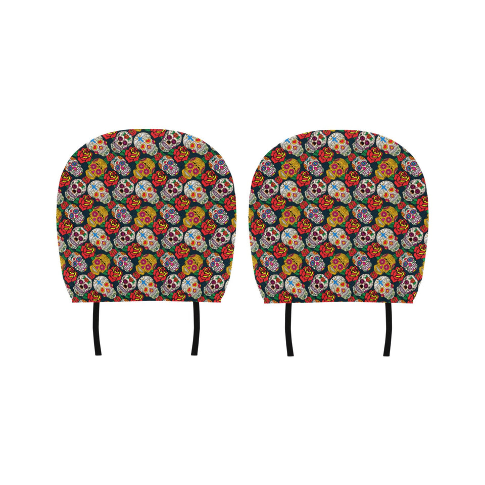 Suger Skull Pattern Background Car Headrest Cover