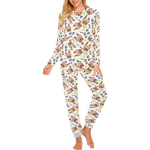 Yorkshire Terrier Pattern Print Design 05 Women's All Over Print Pajama Set