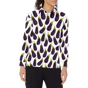 Eggplant Pattern Print Design 01 Women's Long Sleeve Polo Shirt