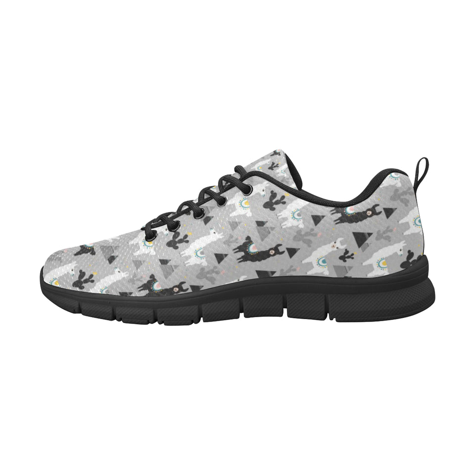 Black and White Llama Pattern Men's Sneakers Black