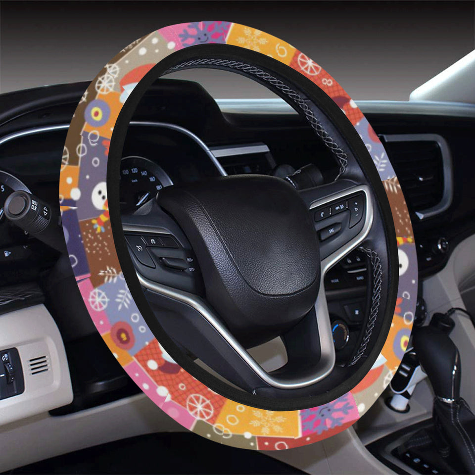 Snowman Colorful Theme Pattern Car Steering Wheel Cover