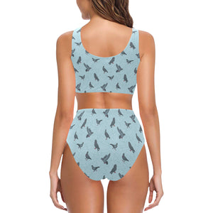 Pigeon Pattern Print Design 02 Chest Bowknot High Waisted Bikini Swimsuit