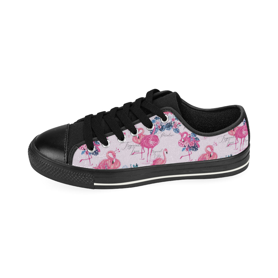 Flamingo Pink Pattern Men's Low Top Canvas Shoes Black