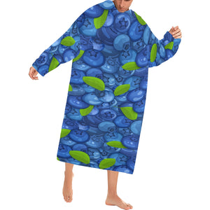 Blueberry Pattern Background Blanket Robe with Sleeves