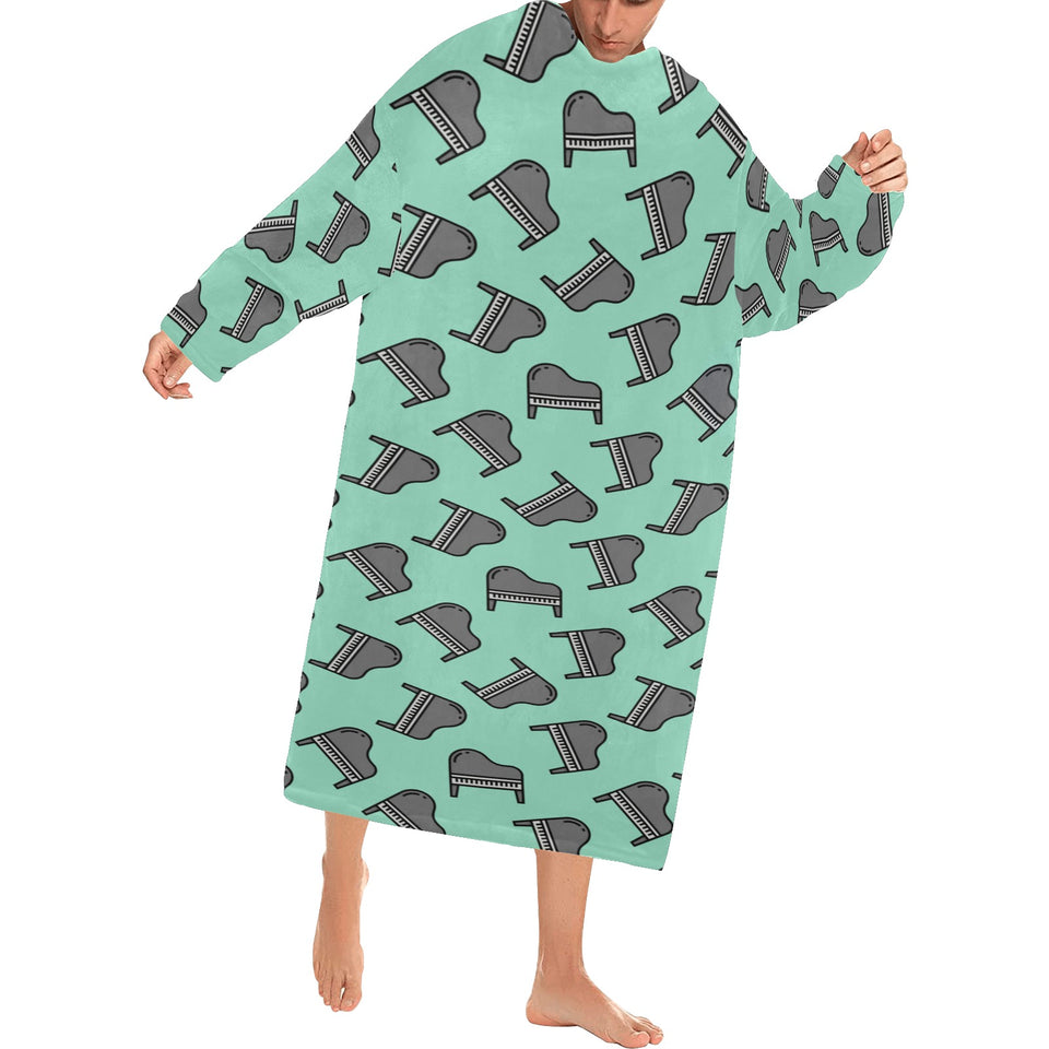 Piano Pattern Print Design 04 Blanket Robe with Sleeves