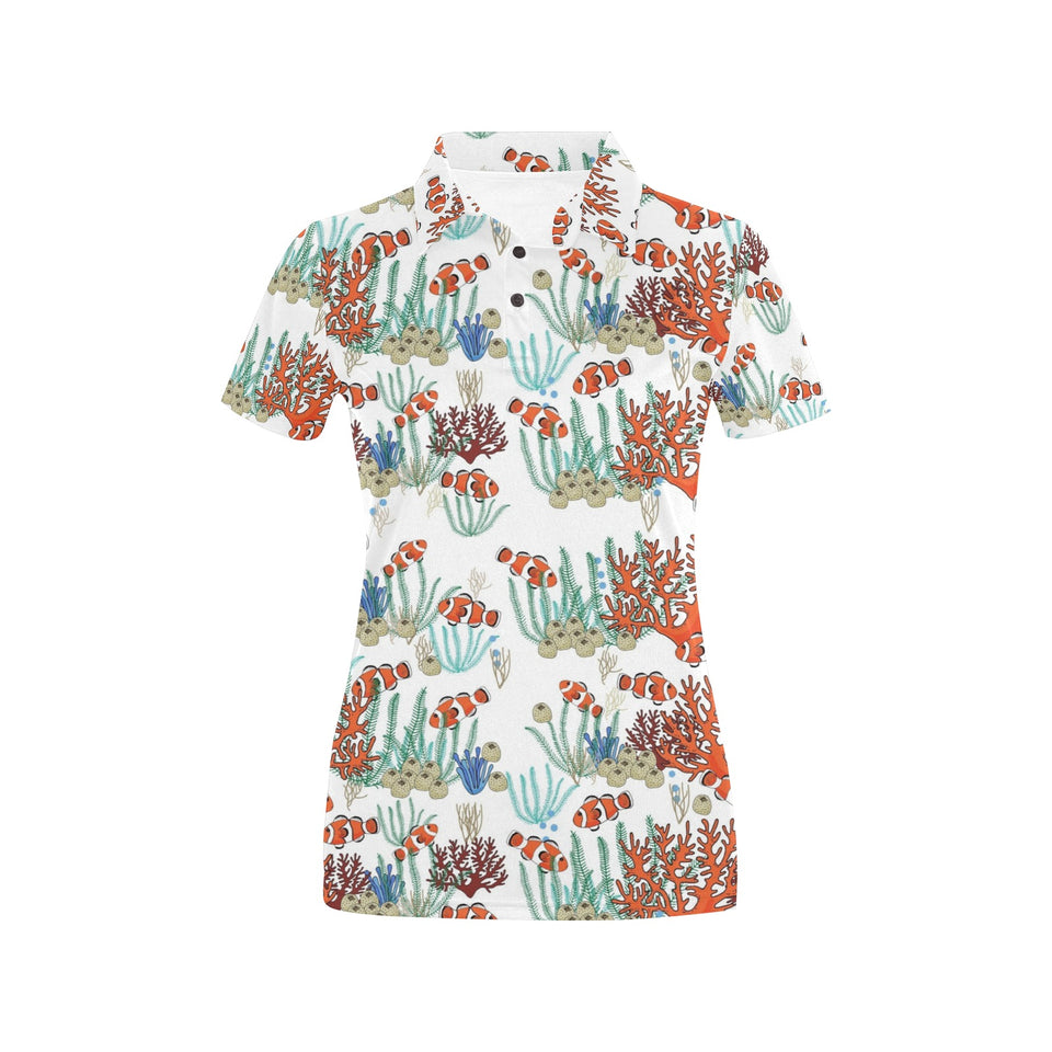 Clown Fish Pattern Print Design 04 Women's All Over Print Polo Shirt