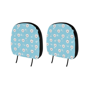 Pomeranian Pattern Blue Background Car Headrest Cover