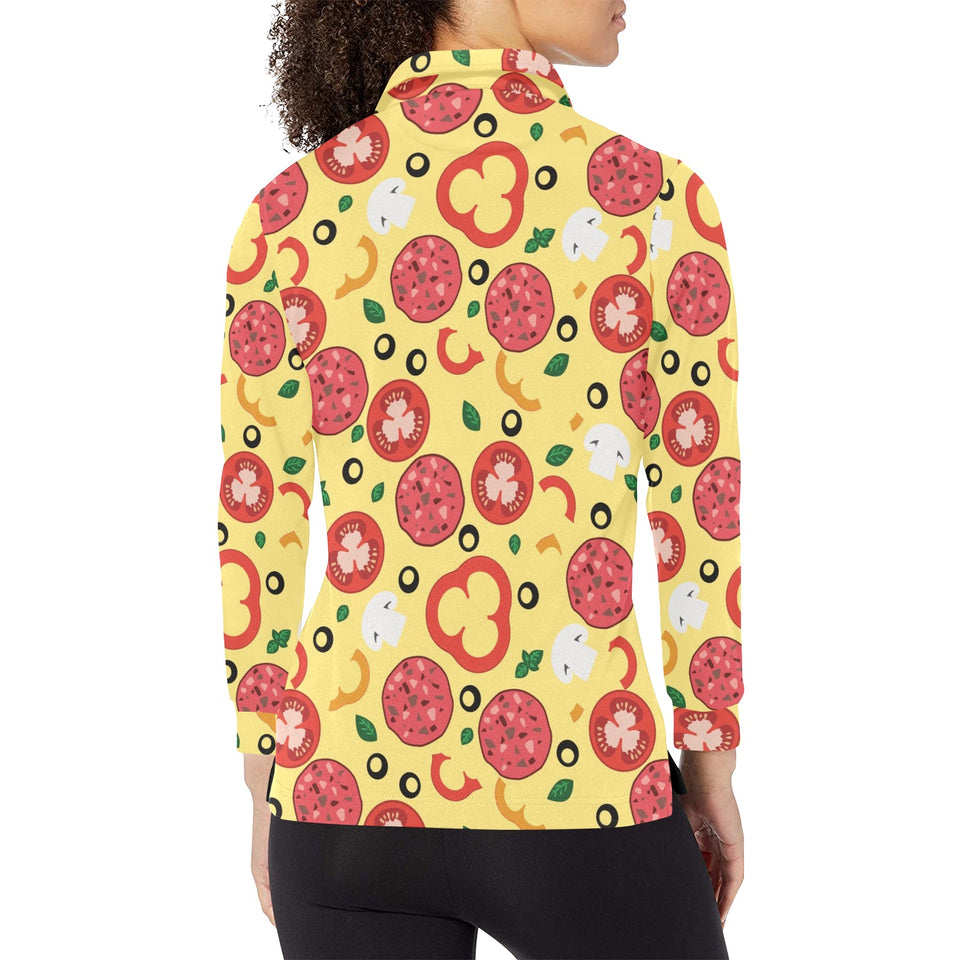 Pizza Tomato Salami Texture Pattern Women's Long Sleeve Polo Shirt