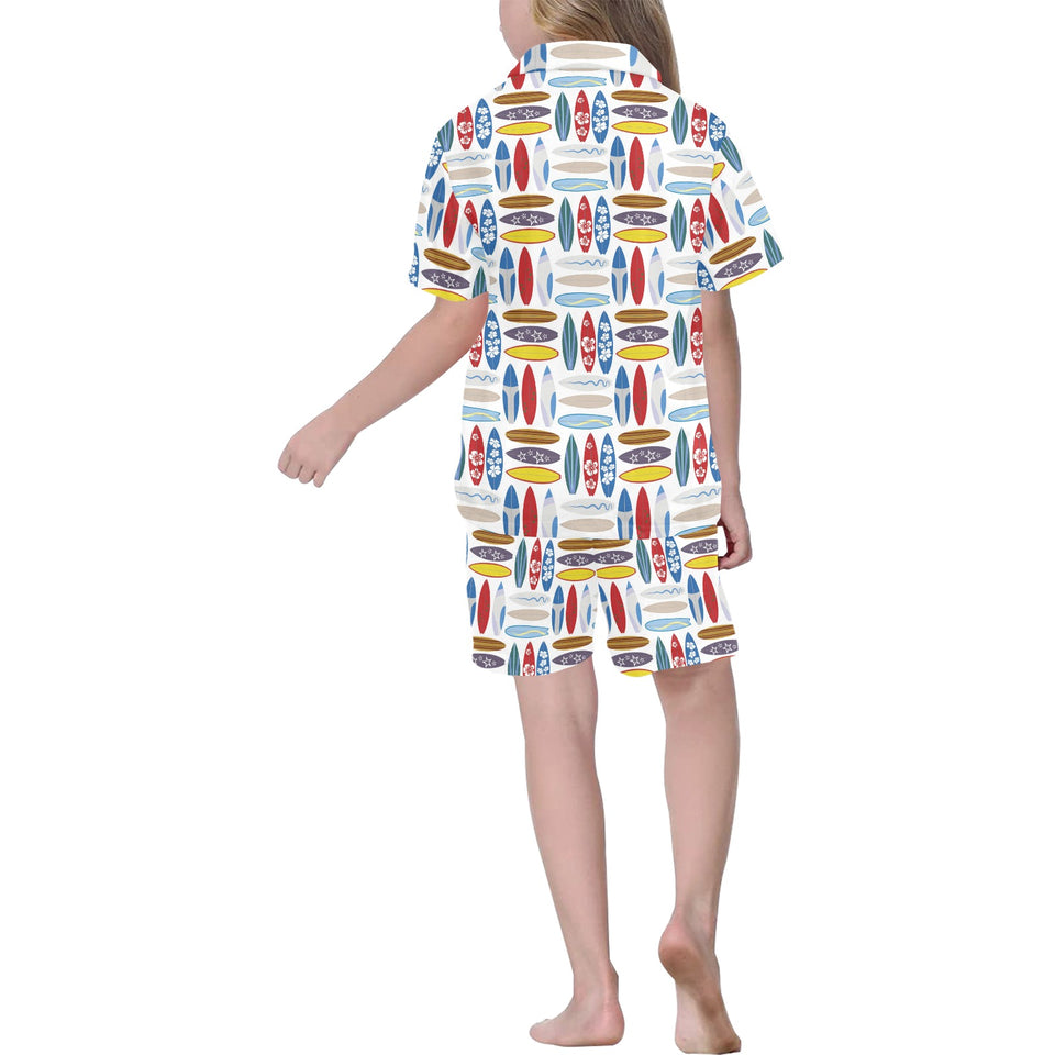 Surfboard Pattern Print Design 02 Kids' Boys' Girls' V-Neck Short Pajama Set