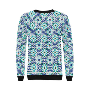 Blue Theme Arabic Morocco Pattern Women's Crew Neck Sweatshirt