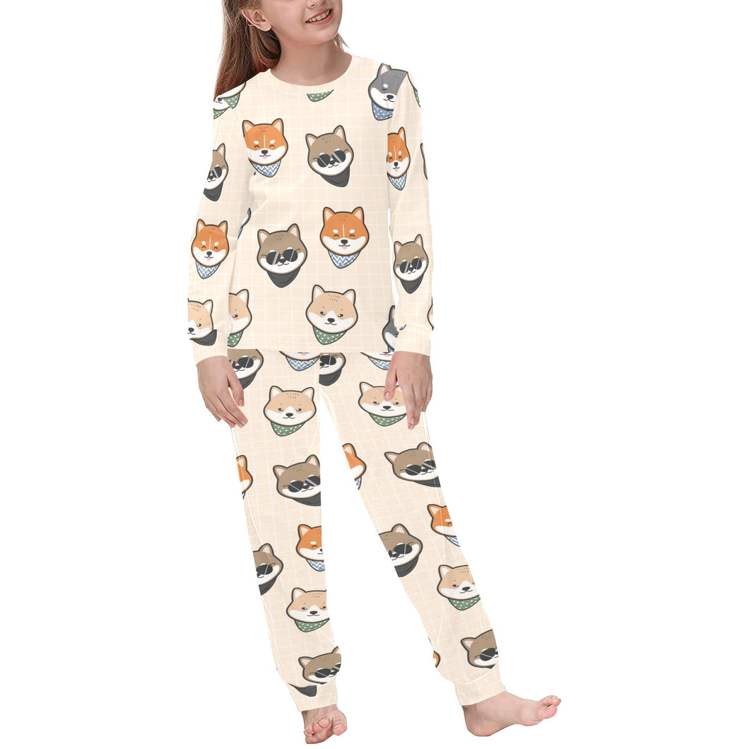 Shiba Inu Head Pattern Kids' Boys' Girls' All Over Print Pajama Set