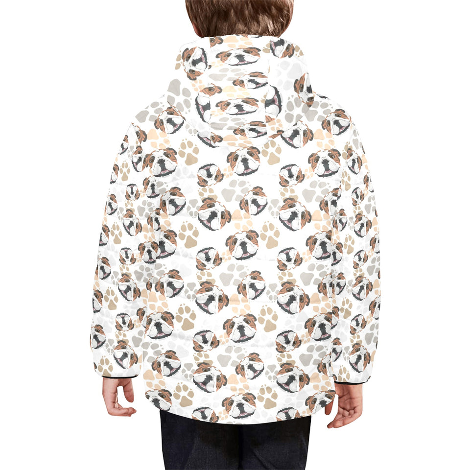 English Bulldog Pattern Print Design 01 Kids' Boys' Girls' Padded Hooded Jacket