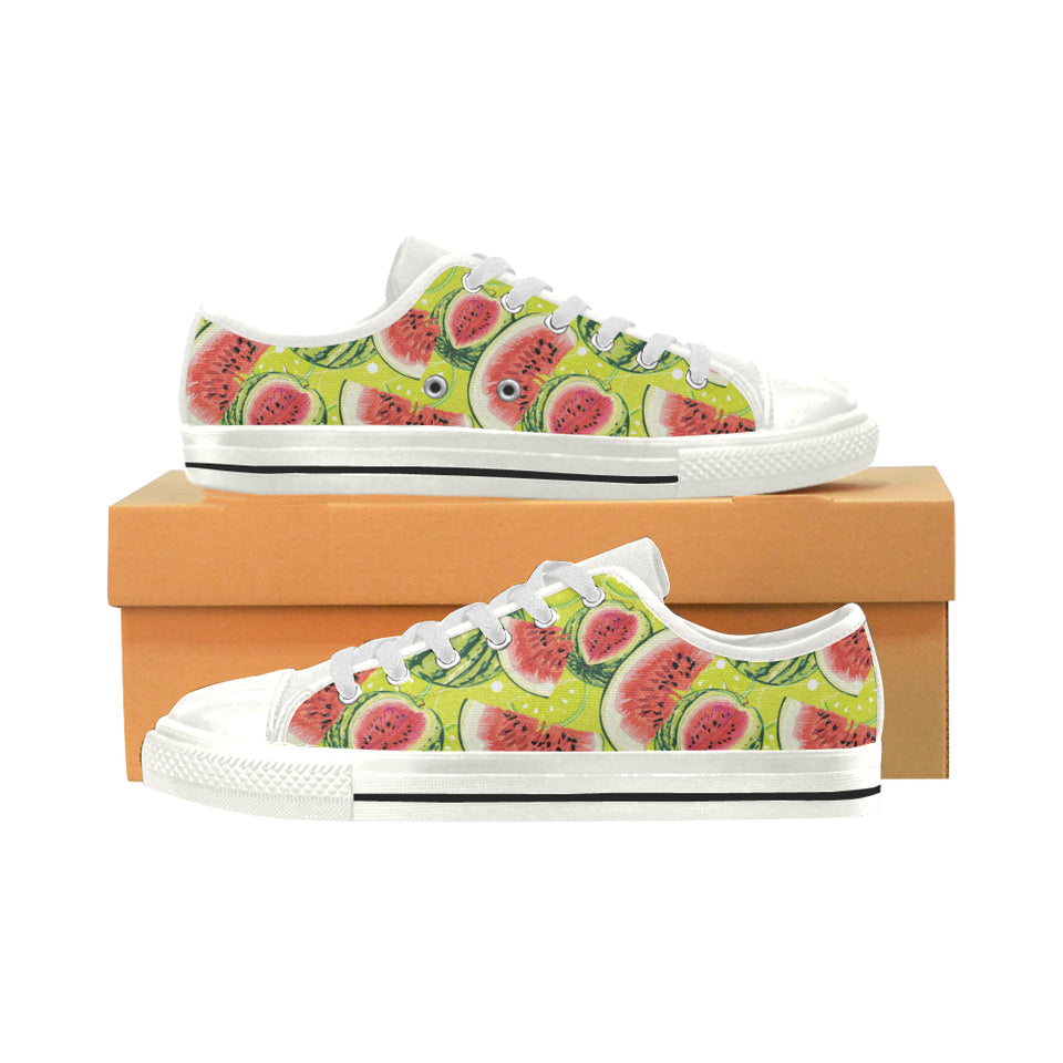 Watermelon Theme Pattern Women's Low Top Canvas Shoes White