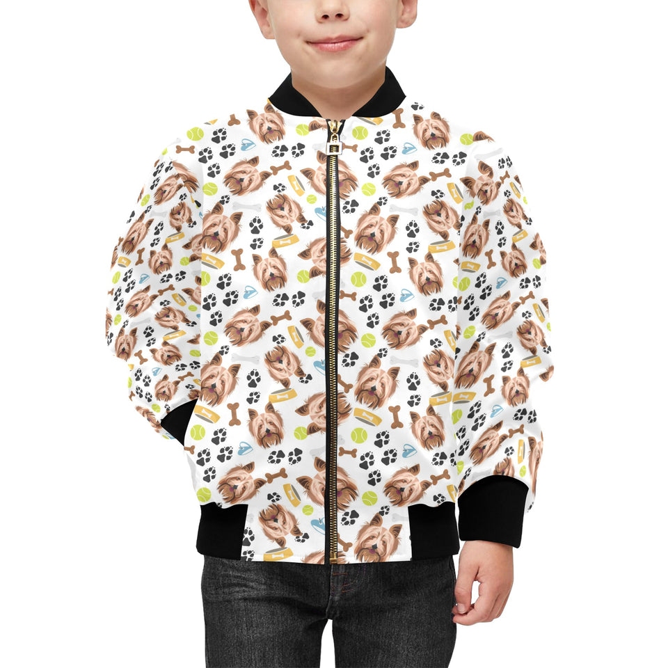 Yorkshire Terrier Pattern Print Design 05 Kids' Boys' Girls' Bomber Jacket
