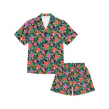 Hibiscus Pattern Print Design 01 Kids' Boys' Girls' V-Neck Short Pajama Set