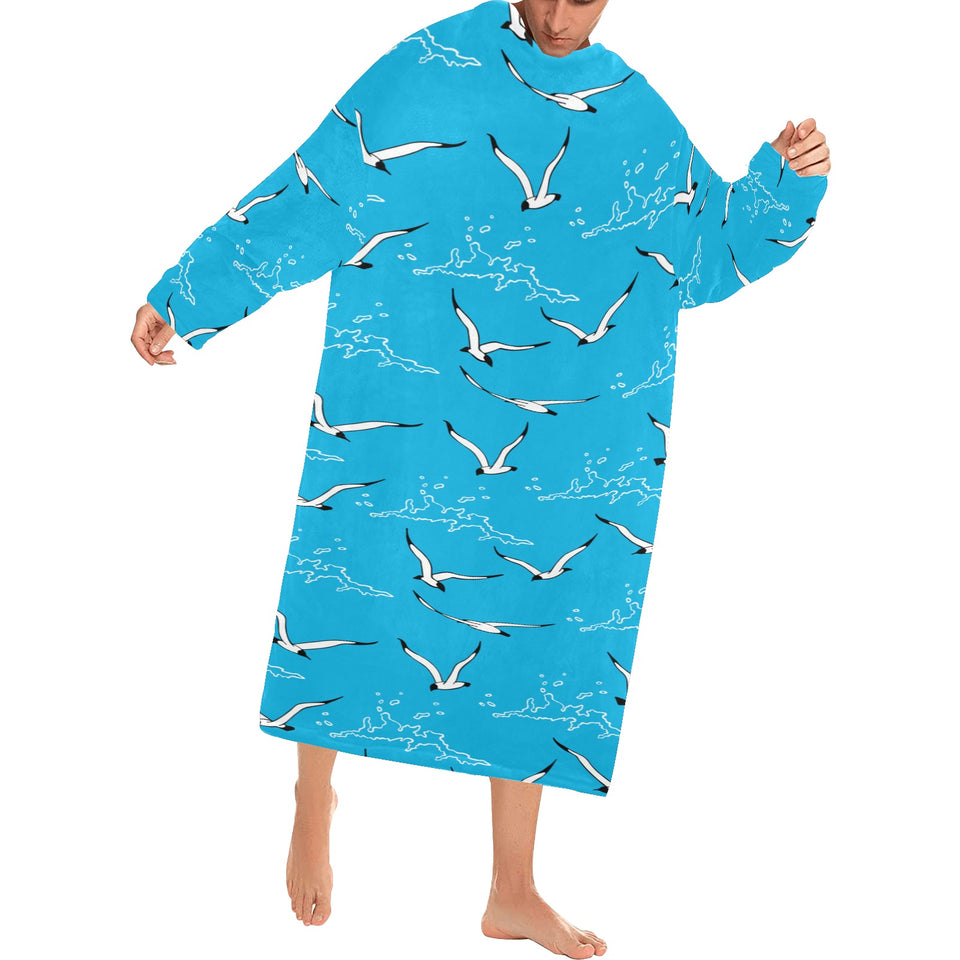 Seagull Pattern Print Design 05 Blanket Robe with Sleeves