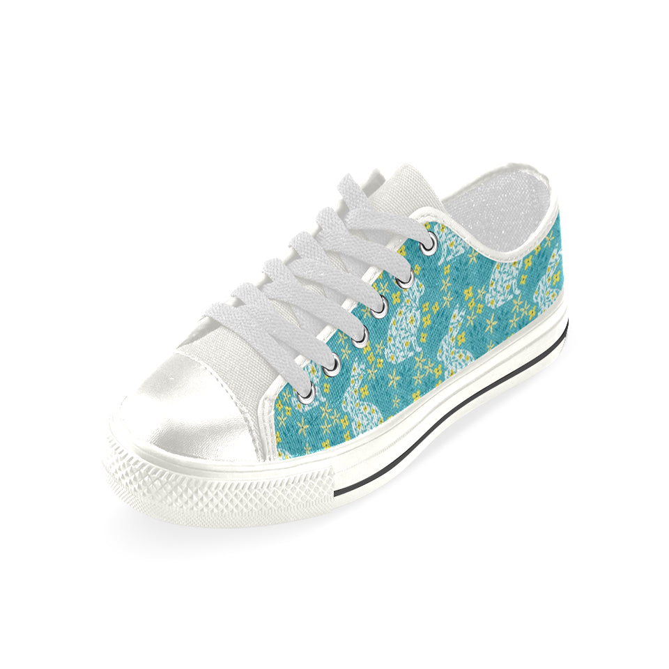 Rabbit Flower Theme Pattern Women's Low Top Canvas Shoes White
