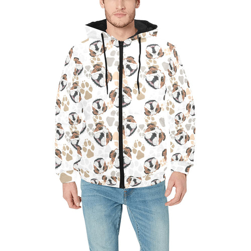 English Bulldog Pattern Print Design 01 Men's Padded Hooded Jacket(ModelH42)