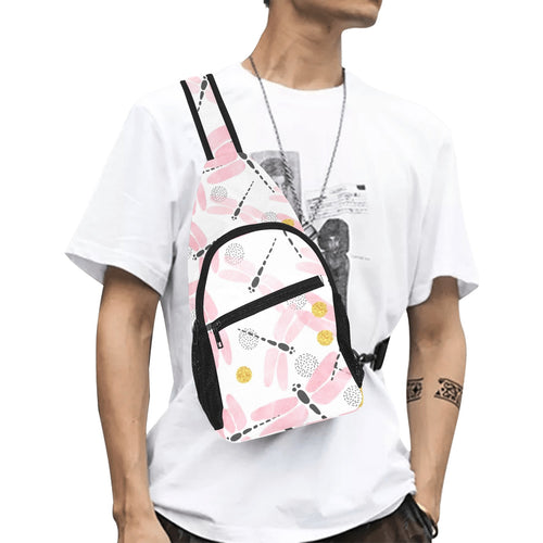 Pink Dragonfly Pattern All Over Print Chest Bag
